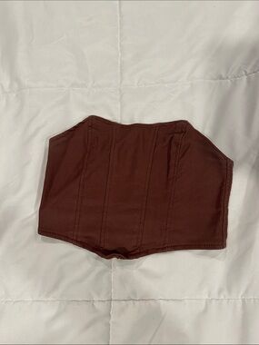 Edikted Strapless Corset Crop Top in Rust Brown